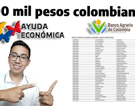 500 mil pesos colombianos, el logo de ayudas económicas y el banco agrario, imagen de un listado de beneficiarios y la foto de wintor abc señalando con los dedos.