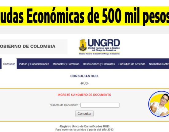 Ayudas Económicas de 500 mil pesos, imagen de la pagina UNGRD de consulta, el Logo de Wintor ABC.