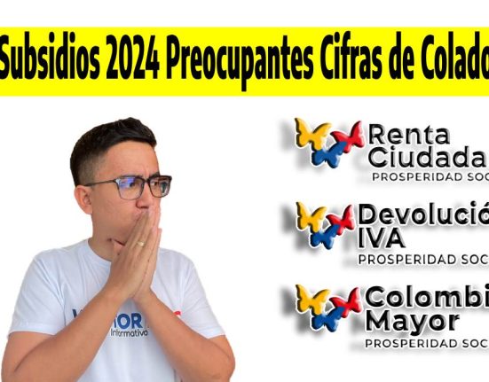 Subsidios 2024 Preocupantes Cifras de Colados, la foto de Wintor ABC con cara de preocupación y los logos de Renta Ciudadana, Devolución de IVA, Colombia Mayor.