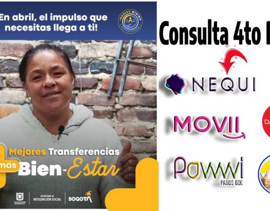 Consulta 4to pago, imagen de mujer con información de Ingreso Mínimo Garantizado, logos de billeteras digitales Nequi, MOVii, Powwi, Daviplata y Wintor ABC.