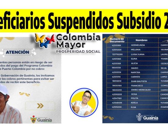 Beneficiarios Suspendidos Subsidio 2024, imágenes de listado de entidad municipal los logos de Colombia Mayor y Wintor ABC.